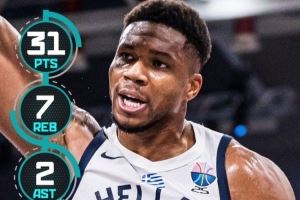 毫无悬念！字母哥首战20中14狂揽31分7板 赛后当选最佳球员