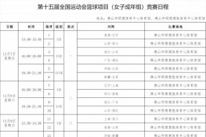 全运会女篮完整赛程出炉 大部分球队5天内打3场小组赛